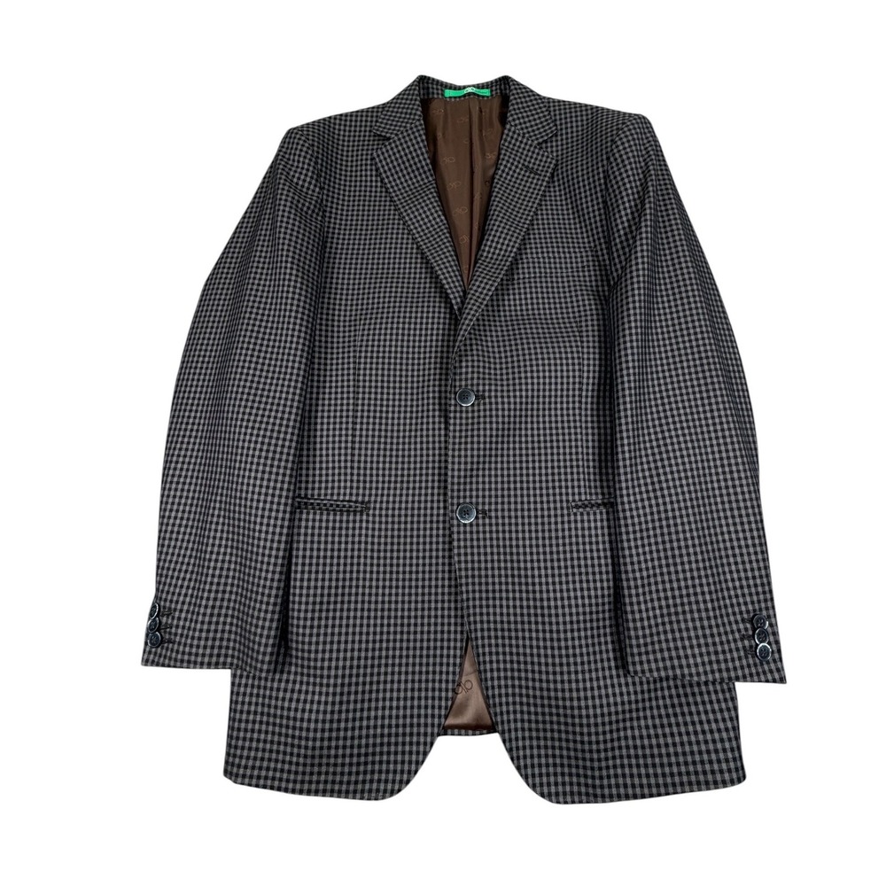 Bianco Brioni Mens Sport Coat Gingham Check Two Button Blazer Grey Black 40R